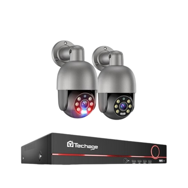 Sistem camere de supraveghere, PTZ, Detectare umana AI, H.265, Niciunul, NVR, 8CH, 4 bucati, 5MP