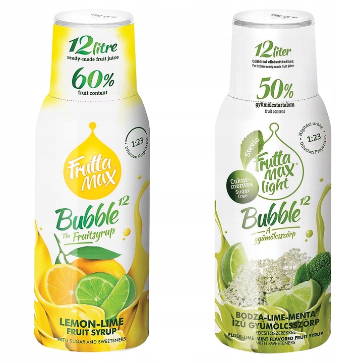 FruttaMax szirup, vízkoncentrátumok Citrom Lime + Lime Menta Cukormentes 500ml, 2 db
