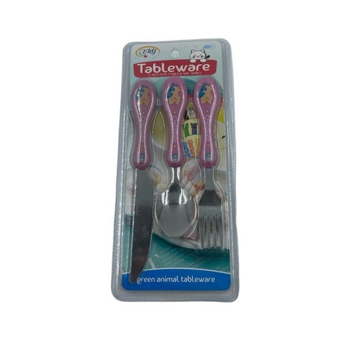 Set tacamuri copii 3 piese, inox-plastic, Clini 15-35 350, pisicute roz