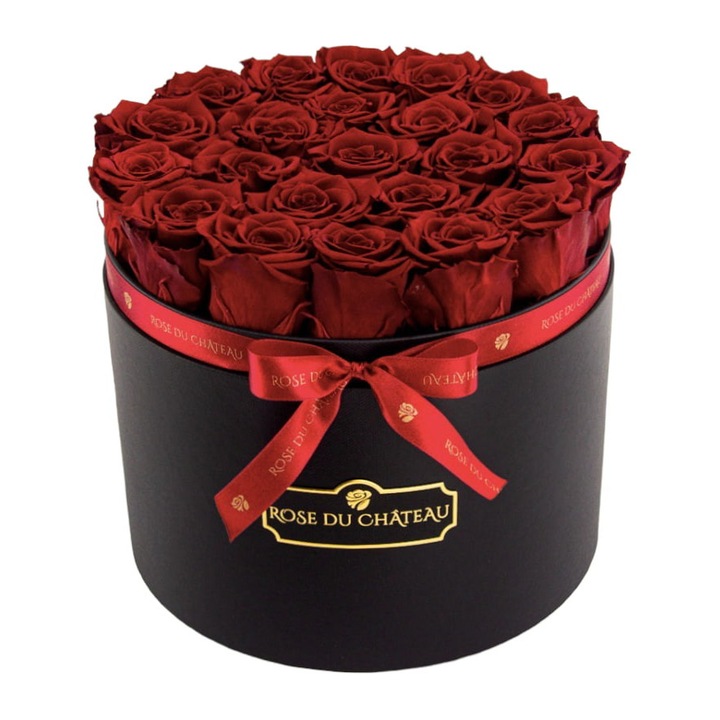 Aranjament floral de trandafiri, Rose du Chateau, 25 cm, Rosu/Negru