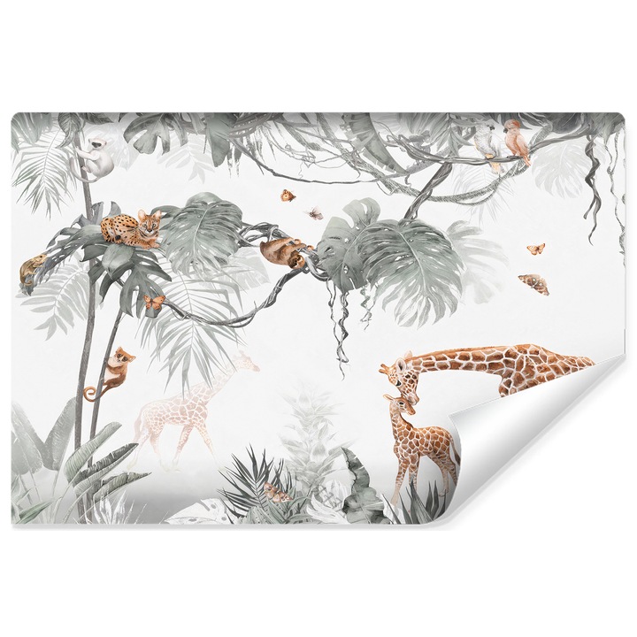 Fototapet Muralo animale dragute, salbatice in jungla tropicala 135 cm x 90 cm decor pentru camera copiilor