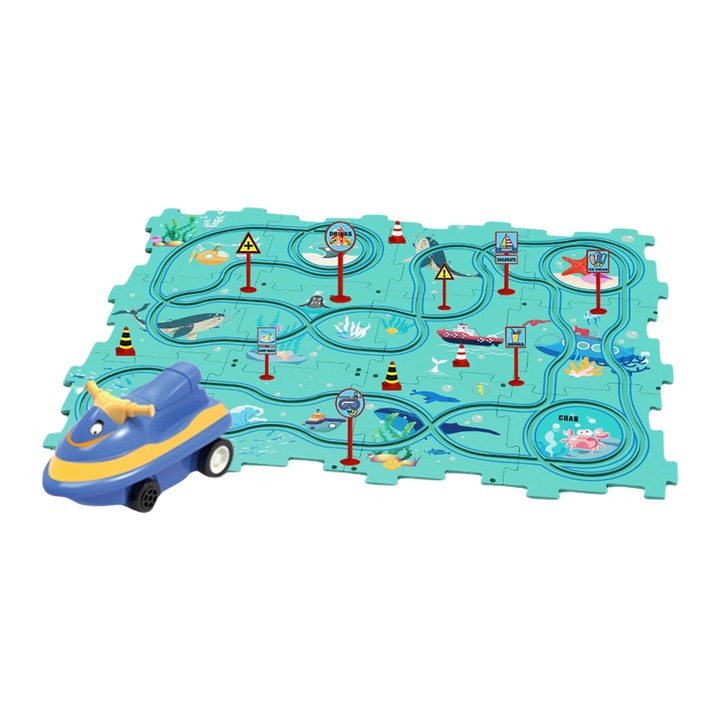 Мултифункционален образователен пъзел за деца, VENTLEX, модел на лодка, 25 части, +3, син