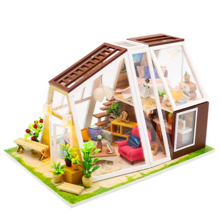 Mini 3D babaház, Loka®, barkács típus, kézi összeszerelés, barkács, fa, barna színű, házikó modell, 2 szintes
