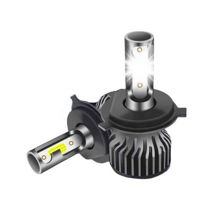 Set 2 becuri auto LED H4 F2 COB, 100W, BZRSH, lumina alb-rece, 12.000 lumeni, 12V