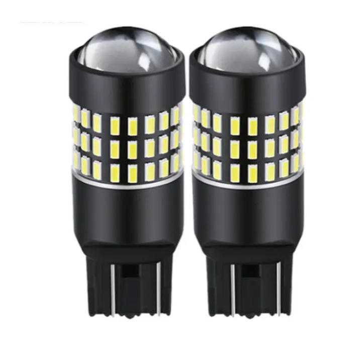 Set 2 becuri auto LED, T 20, BZRSH, W21W/5W, 58 LED SMD cu lupa, 12V