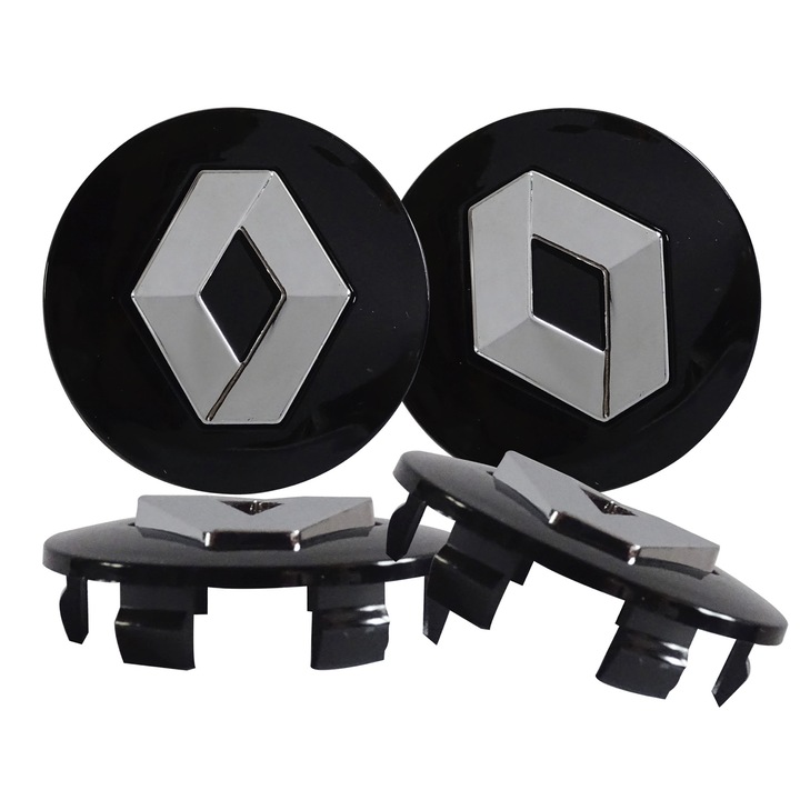 Set 4 capacele roti 59 mm Renault, pentru jante aliaj, Negru/Argint