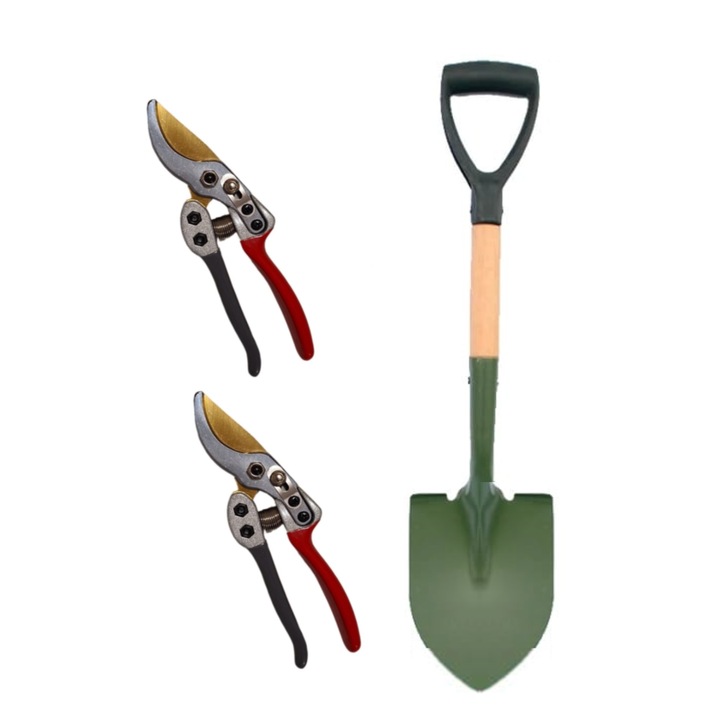 Set 2 Foarfeci pentru gradinarit, vita de vie, 210mm si Cazma cu maner 680mm, Metal Needs®