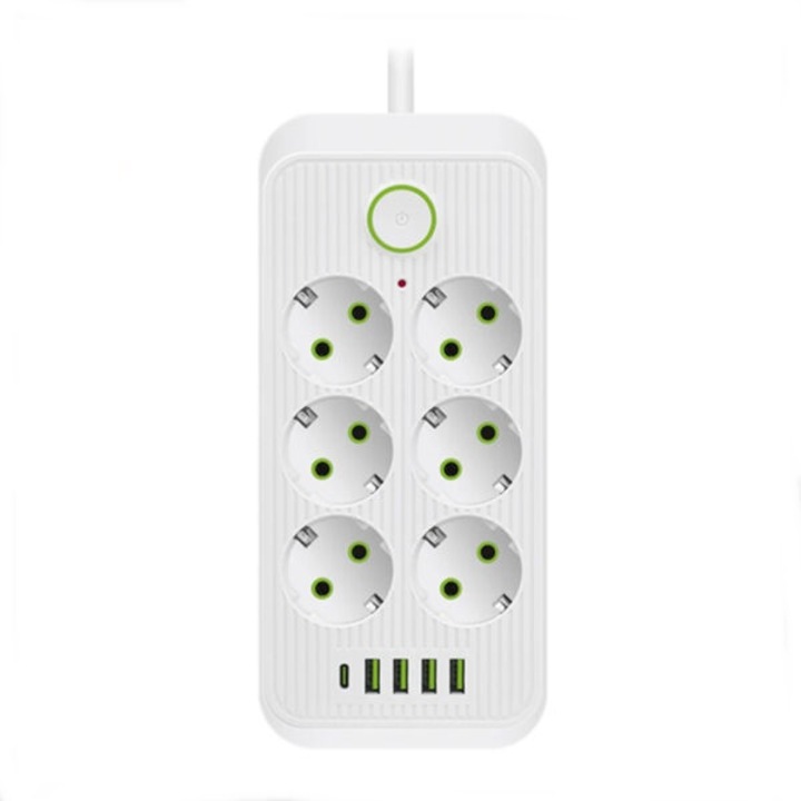Разклонител, 6 гнезда, Sumker, 4 USB и 1 C конектор, бял F06U