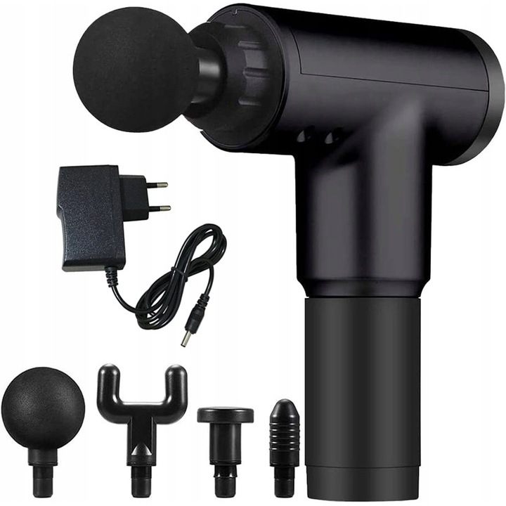 Pistol de masaj + 4 varfuri inlocuibile, Verk, Negru