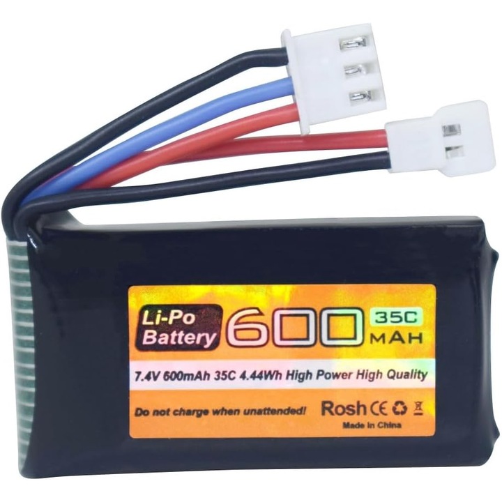Baterie 7.4V 600mAh 35C 2S LiPo cu mufa Molex - compatibila cu FMS FCX24 RC Car Truck si vehicule electrice de alpinism