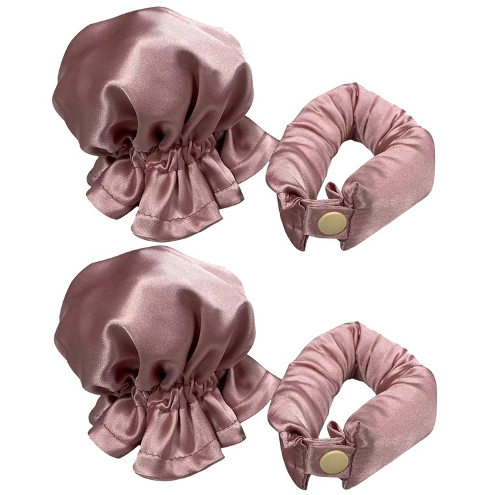 Комплект от 2 аксесоара за къдрене на коса, Axroad Mall, Намалява ефекта на заплитане, Без увреждане на косата, С 1 прът за къдрене и 1 шапка за коса, Защита на скалпа, За къса, средна и дълга коса, Полиестер, Розов