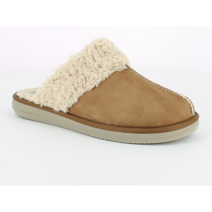 Papuci de casa, inblu, pentru femei, confortabili, maro, cu blanita