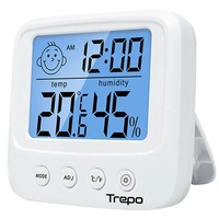 Statie Meteo Trepo, Higrometru Digital de Camera, Ecran LCD Luminat, Senzori Umiditate, Temperatura/Ceas cu Alarma