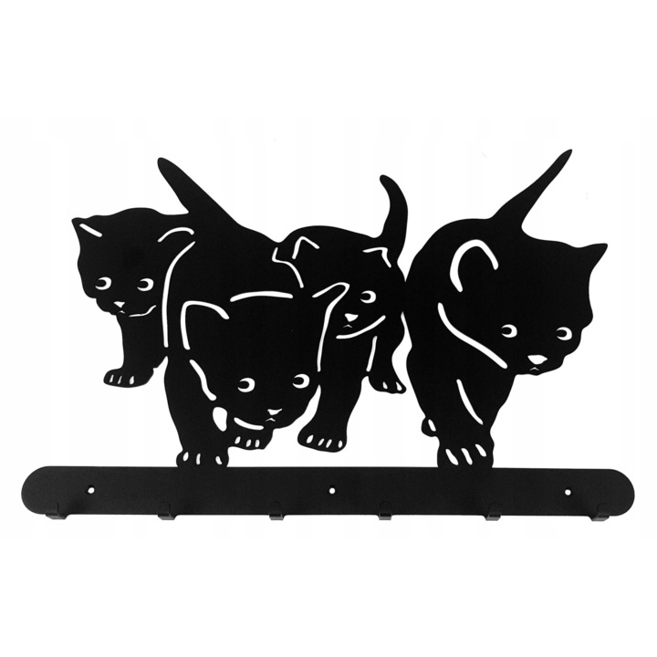 Стенна закачалка за дрехи с котки, Метална, Черна