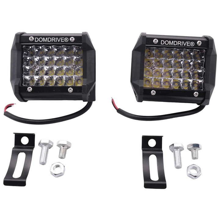Set 2 proiectoare LED auto, Offroad, 2x72W, 12V, 8000 lumeni, IP67, 24 LED puternice DOMDRIVE®