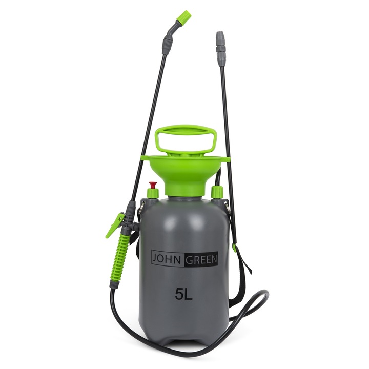 John Green kerti permetező, fém lándzsa és 2 fúvóka, 5 literes, 3,2 bar, polipropilén, vállpánt, zöld/szürke