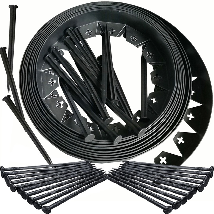 Комплект за ограда на градина, 30 пирона, John Green, PVC, 10 м, черен