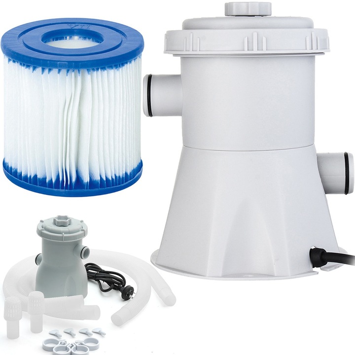Set Pompa cu Filtru Piscina John Green, Putere 20W, Capacitate 1136L/h (300 gal), Sistem Complet de Curatare si Recirculare Apa, Culoare Alb/Albastru, Voltaj 220-240V, Solutie Eficienta Pentru Igiena Piscinei