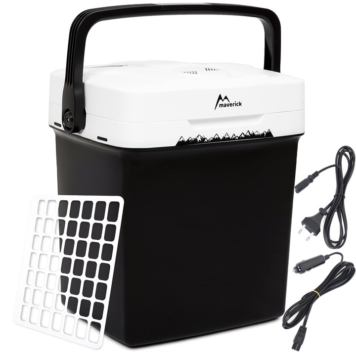 Lada frigorifica electrica auto, pentru Camping / Calatorii, 220 / 12V, capacitate 30L, cu functie de racire si incalzire, maner ergonomic, functie Eco, LCD, 60W, 42x33x46cm, Negru