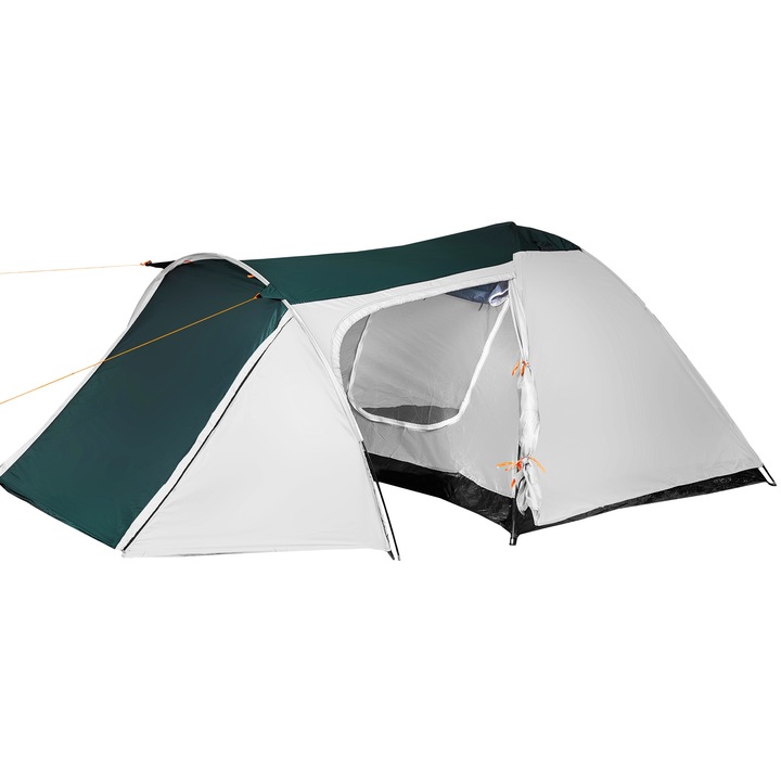 Cort Turistic Tip Iglu Spatios Pentru 4 Persoane TPA Cu Vestibul Rezistent UV Gri/Verde 180x310x130cm Ideal Pentru Camping Si Excursii Montane Afara