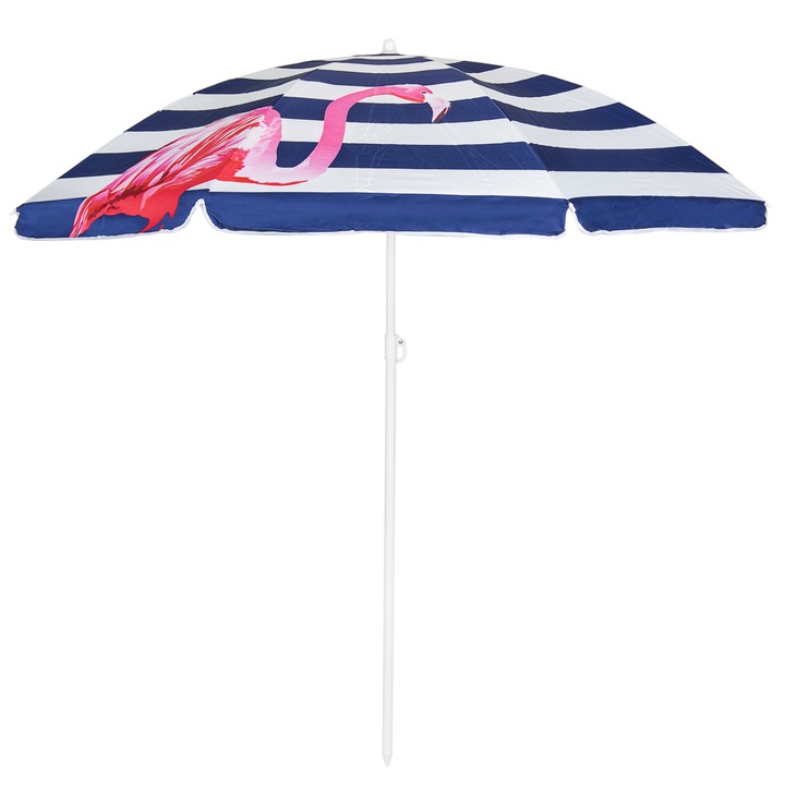 Umbrela pliabila de plaja, 160 cm, inaltime 190cm, Protectie UV, stabila, Model flamingo, Impermeabil, Microfibra, Multicolor