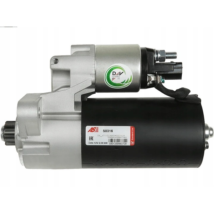 Autóindító, AS-PL, S0316, 9 fogas, 12V, 2kW, 76x26mm