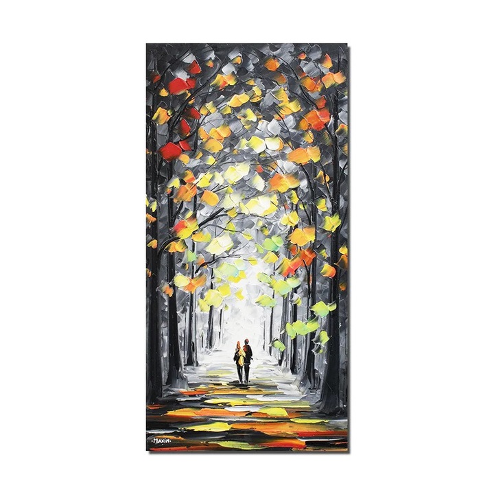 Tablou pictat manual hol, living, dormitorl, Impreuna pentru totdeauna, 80x40cm ulei pe panza in cutit efect 3D