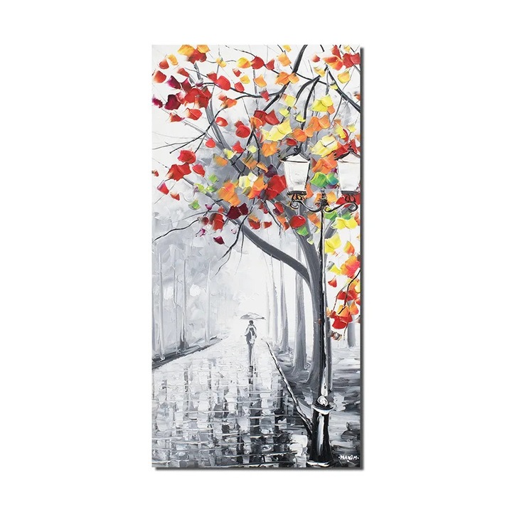 Tablou pictat manual hol, living, dormitorl, Pe drumul meu, 80x40cm ulei pe panza in cutit efect 3D