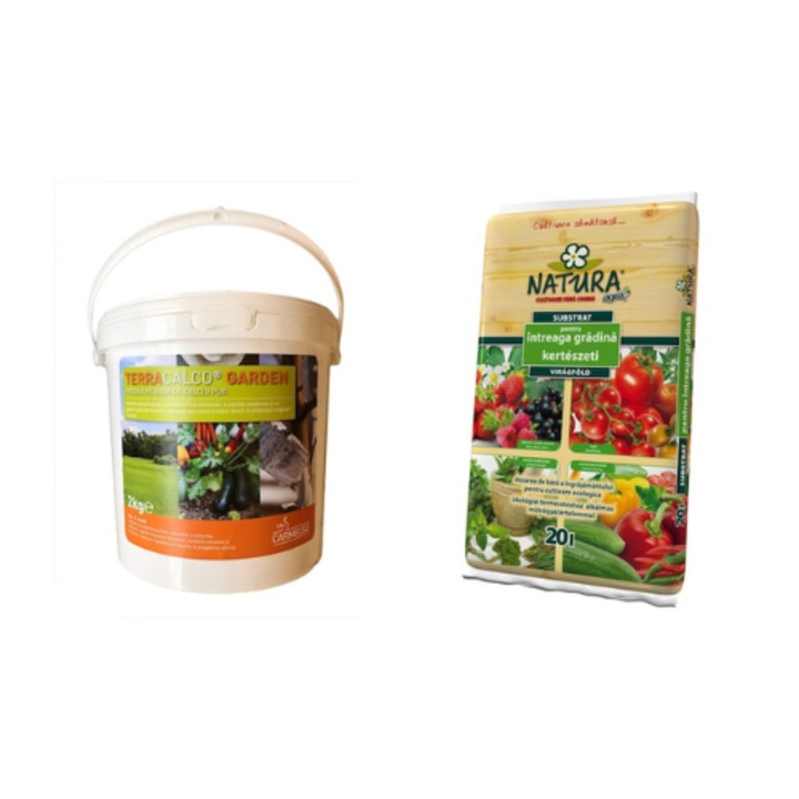 Set Ingrasamant Terracalco Garden – 2Kg + Pamant universal pentru plante Natura 20 l, bogat in elemente nutritive