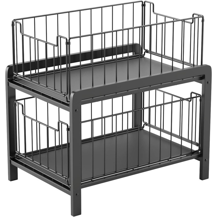 Органайзер за баня или кухня, 2 чекмеджета на релса, 26x38,5x37 см, черен