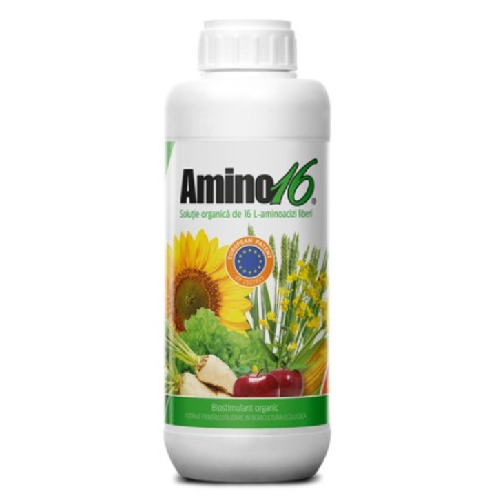 Biostimulator organic, Ingrasamant foliar (Bio) Amino16, pentru gradina, gazon, pomi fructiferi, culturi de cereale, legume, 1 Litru, certificat si pentru agricultura ecologica