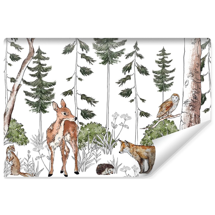 Fototapet Muralo Animale de padure, caprioare, arici 90 cm x 60 cm decor dulce pentru o camera pentru copii