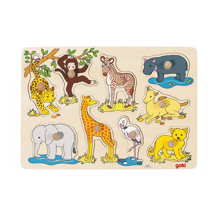 Образователен детски дървен пъзел Goki, Африкански животни