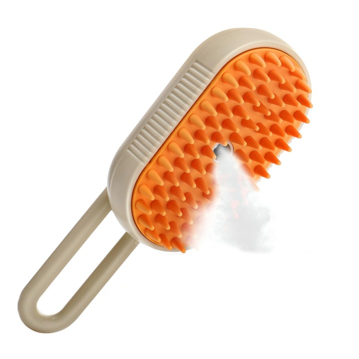 Kisállat ápoló gőzkefe 3 az 1-ben, MorFansi, 360°-ban forgatható, Újratölthető, macskák, kutyák bundájának ápolására és tisztítására, Barna