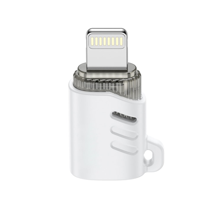 USB Type-C-Lightning csatlakozó adapter, FONIX ElectroBoost, kulcstartó tartó, iPhone kompatibilis, fehér