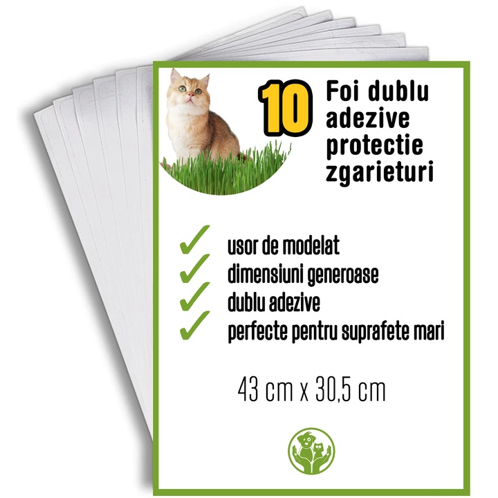 Set 10 Foi de Protectie Impotriva Zgarieturilor de Pisici si Caini pentru Mobilier sau Material Textil, Dublu Autoadeziva, Transparent, 43 cm x 30.5 cm