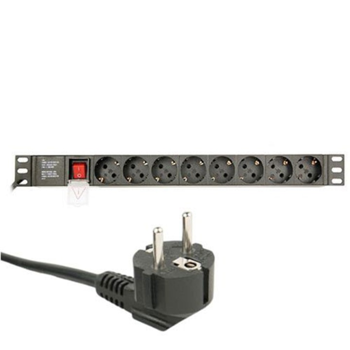 Удължителен кабел, Energy, 250 V, 8 контакта, 3 м, черен