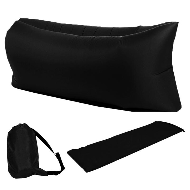 Kempingmatrac és táska, Maverick, Nylon, 190x70 cm, Fekete