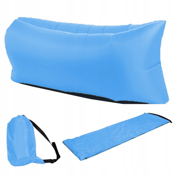 Felfújható kanapé, Lazy Bag sezlon típusú felfújható matrac, Kemping, Strand vagy Medence, szállítótáskával, Nylon, 170x90 cm, Max 200 kg, világoskék