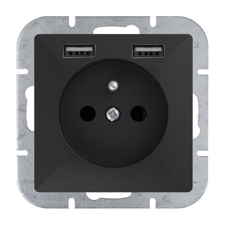 Priza simpla, Abex, 2xUSB, Negru