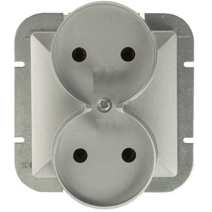 Двоен контакт без заземяване, Abex, 250V, 16A, IP20, Сребрист