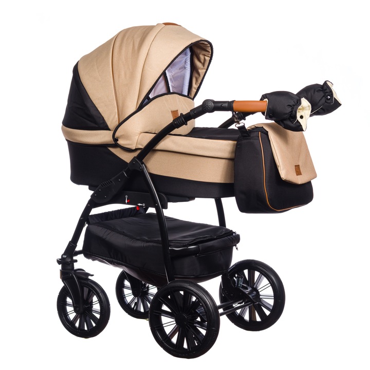 Carucior reversibil 2in1, Paradise Baby, 15kg, Negru/Bej