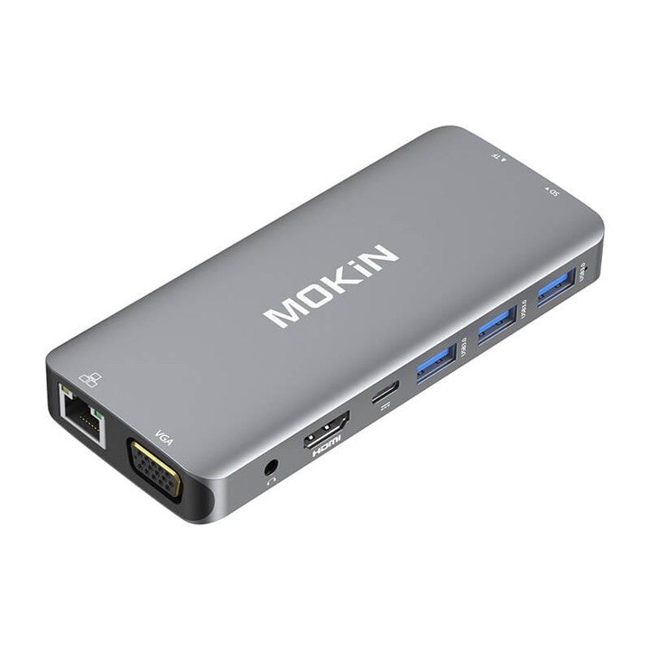 Адаптер Хъб 10в1, Mokin, 10 порта, 1000Mbps, 100W, 1080p/60Hz, Сребрист