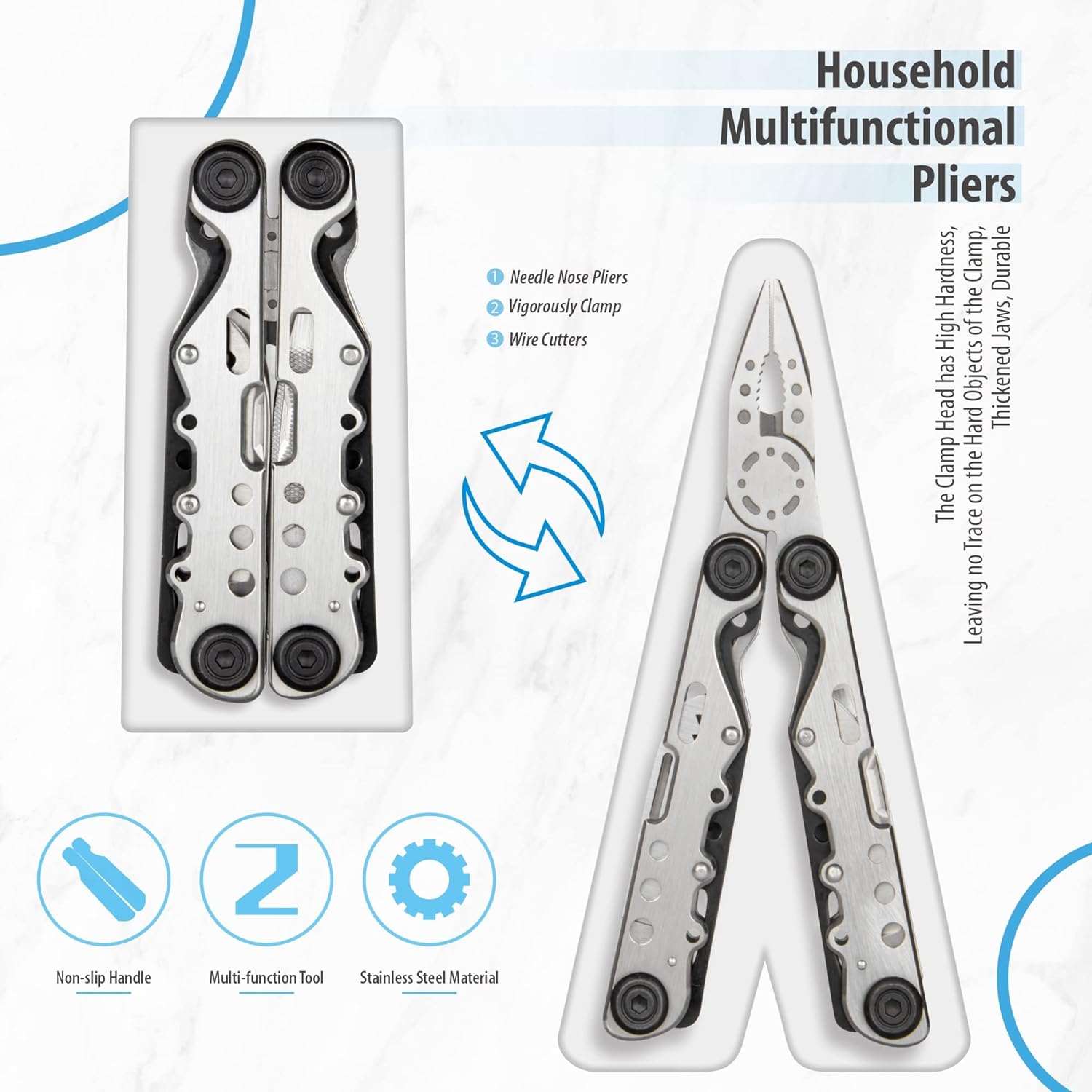 Cleste multifunctional 13in1, Mmgoqqt, Inox, Pliabil, 16 cm