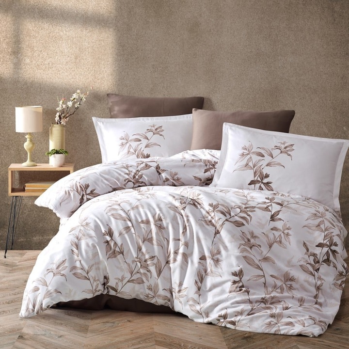 Lenjerie de pat dublu, satin de lux, 4 piese, 100% bumbac satinat, 240 x 260cm, Ralex Pucioasa, Mass V1