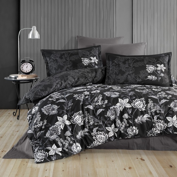 Lenjerie de pat dublu, satin de lux, 4 piese, 100% bumbac satinat, 240 x 260cm, Ralex Pucioasa, Vilya V2