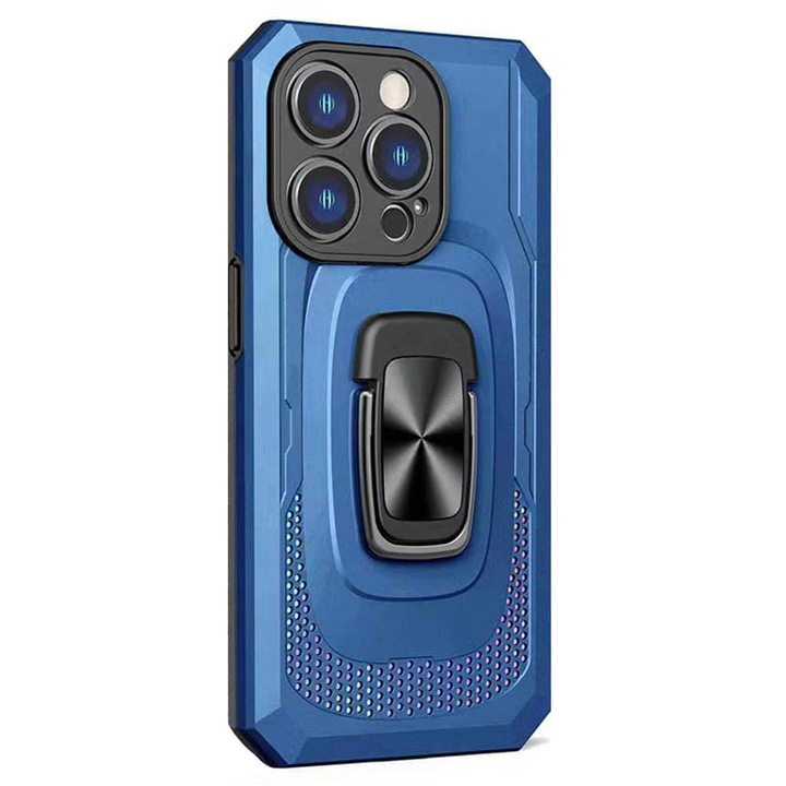 Upgraded Defender Ring tok, kompatibilis a Motorola Moto E20 / E30 / E40, Tactical Hybrid Protection, Kameravédelem, Mágneses gyűrű, Szoros illeszkedés a kézben, Rögzítés az autós tartóhoz, Vízszintes pozicionáló állvány, Kék