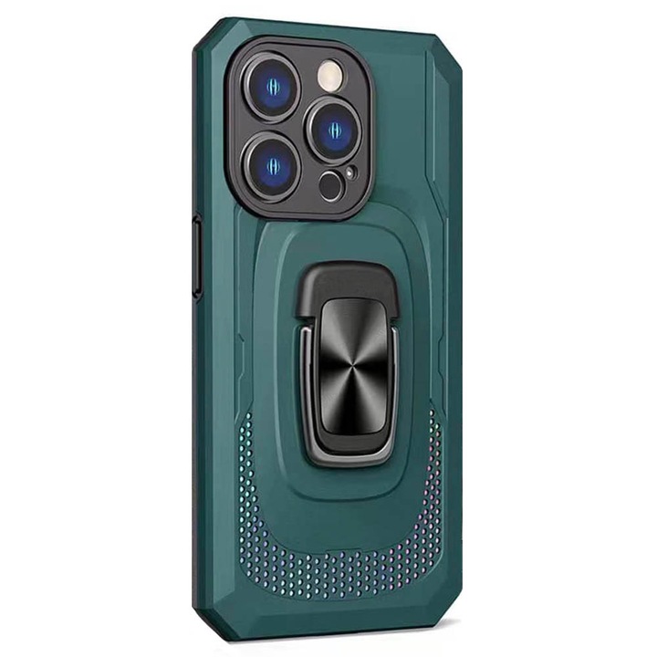 Motorola Moto E20 / E30 / E40 kompatibilis Defender Ring tok, Tactical Hybrid Protection, Kameravédelem, Mágneses gyűrű, Erős kéztámasz, Rögzítés az autós tartóhoz, Vízszintes pozicionáló állvány, Zöld