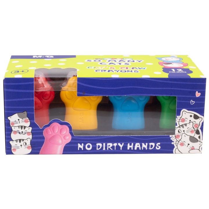 Set 12 creioane de ceara M&G, forma labuta de pisica, rezistente, usor de utilizat, multicolor