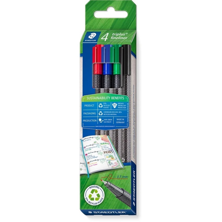 4 db színes finombélés készlet, Staedtler, műanyag, 4, 0,3 mm, többszínű
